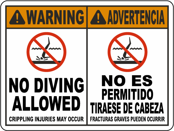 Bilingual Warning No Diving Allowed Sign