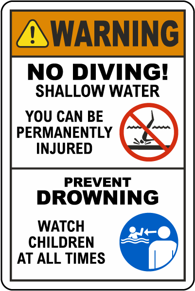 Warning No Diving Prevent Drowning Sign