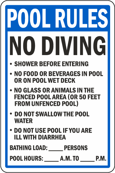Florida Pool Rules No Diving Sign