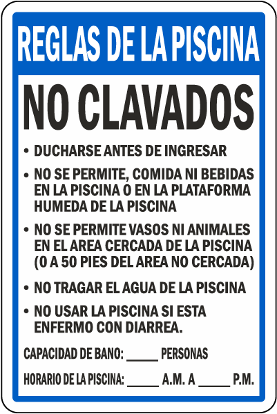 Spanish Florida Pool Rules No Diving Sign