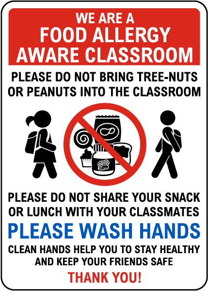 Do Not Share Snacks Or Lunch With Classmates Sign