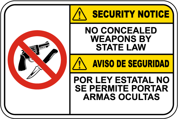 Bilingual No Concealed Weapons Sign