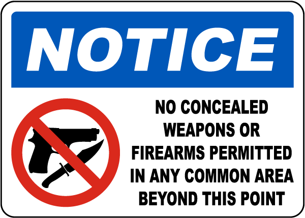 No Concealed Weapons or Firearms Permitted Sign