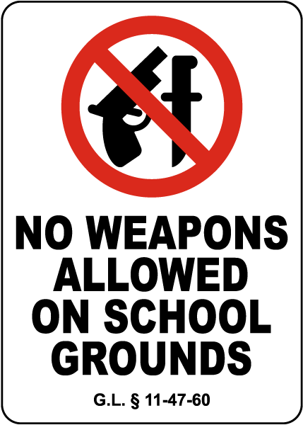 Rhode Island No Weapons On School Grounds Sign