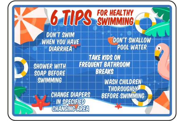 6 Tips for Healthy Swimming Sign
