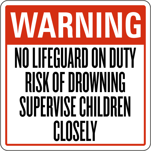 Georgia Warning No Lifeguard on Duty Pool Sign