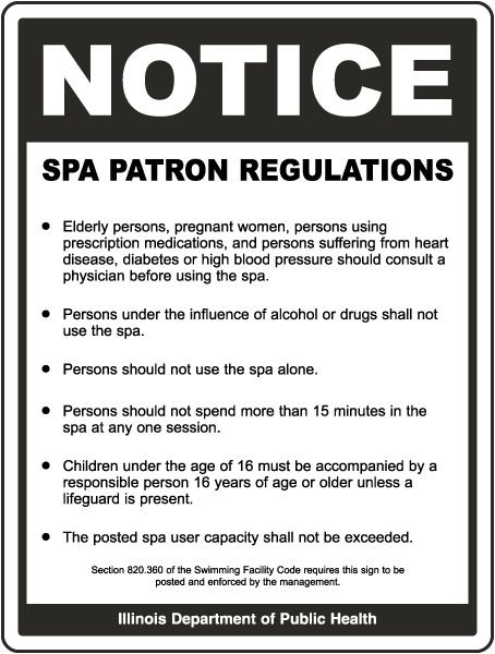 Illinois Spa Patron Regulations Sign