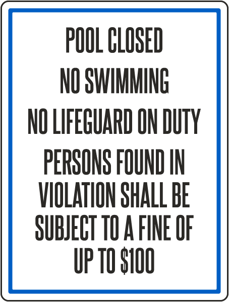 Kentucky (Jefferson & Louisville County) Pool Closed Sign