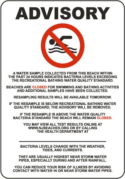 New Jersey Beach Water Resampling Sign