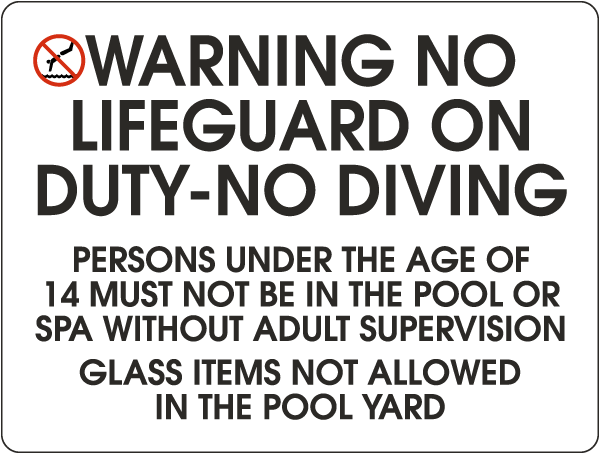 Texas Warning No Lifeguard on Duty No Diving Sign
