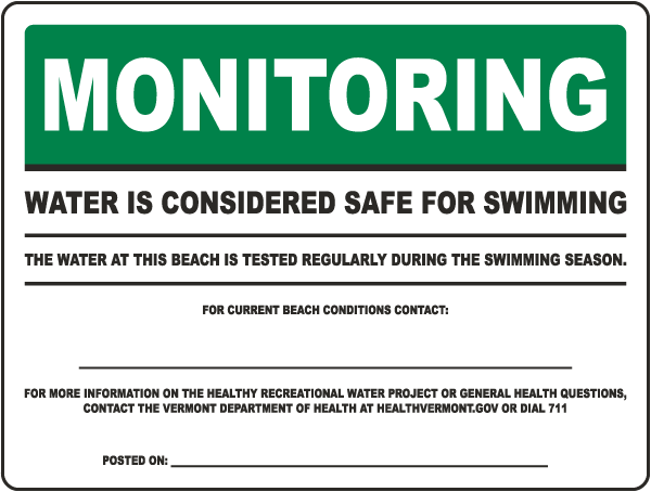 Vermont Water is Safe for Swimming Sign