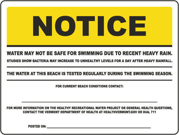 Vermont Water is Not Safe for Swimming Sign