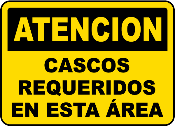 Spanish Caution Hard Hat Area Sign