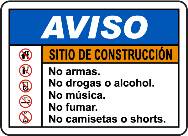 Spanish Notice Construction Site Rules Sign