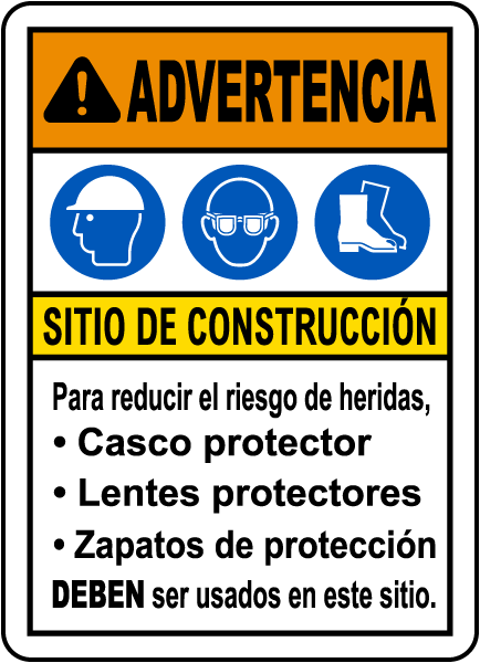Spanish Warning Construction Site Risk of Injury Sign