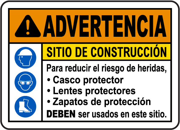 Spanish Warning Construction Site Risk of Injury Sign
