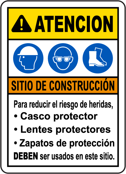 Spanish Caution Construction Site Risk of Injury Sign