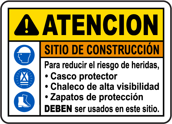 Spanish Caution Construction Site Risk of Injury Sign