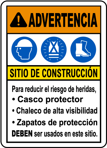 Spanish Warning Construction Site Risk of Injury Sign
