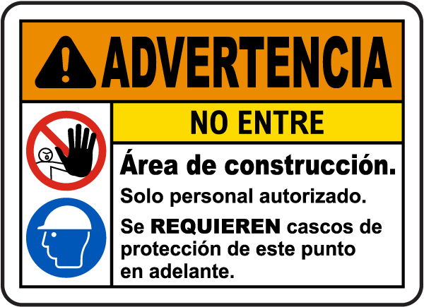 Spanish Warning Construction Area Do Not Enter Sign