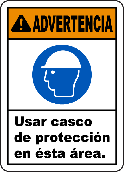 Spanish Warning Hard Hat Area Sign