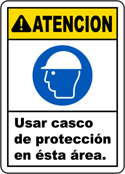 Spanish Caution Hard Hat Area Sign