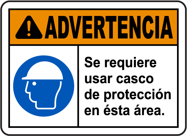 Spanish Warning Hard Hat Required In This Area Sign