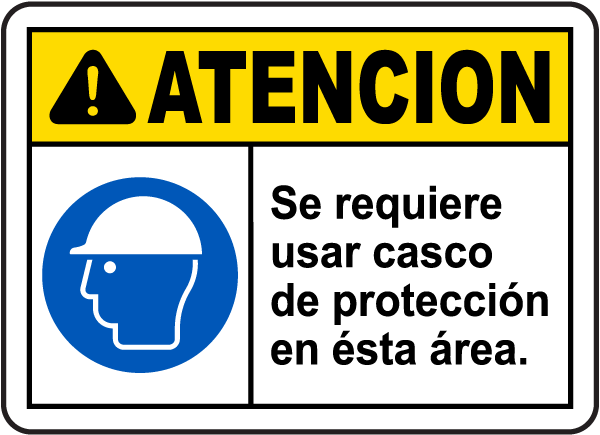 Spanish Caution Hard Hat Required In This Area Sign