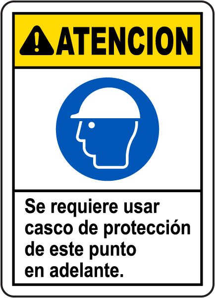 Spanish Caution Hard Hat Required Beyond This Sign