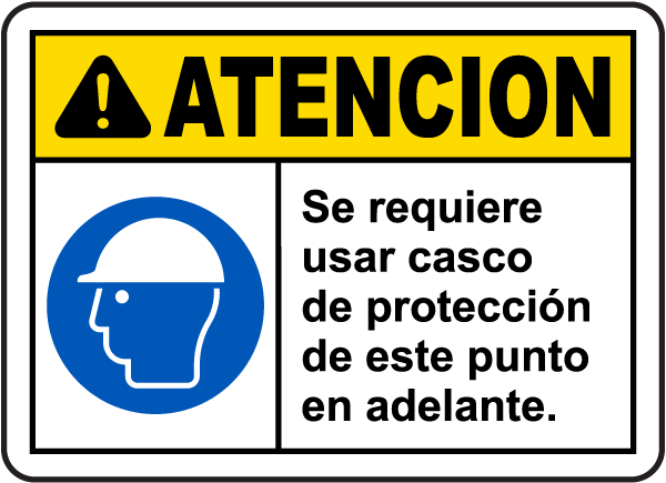 Spanish Caution Hard Hat Required Beyond This Sign