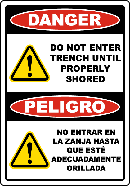Bilingual Danger Do Not Enter Trench Sign