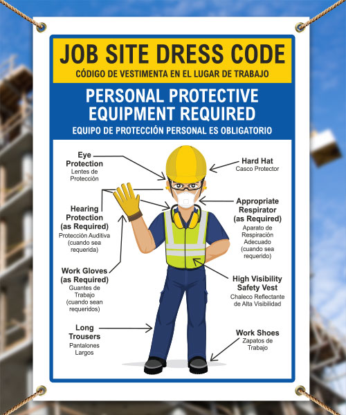Bilingual Job Site Dress Code Min. PPE Banner