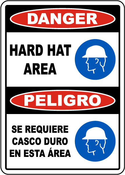 Bilingual Danger Hard Hat Area