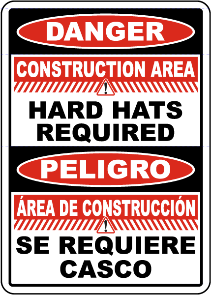 Bilingual Construction Area Hard Hats Required Sign