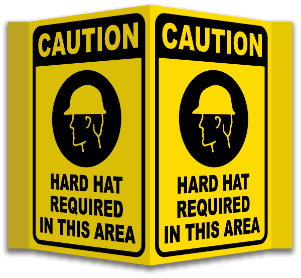 3-Way Caution Hard Hat Required Sign