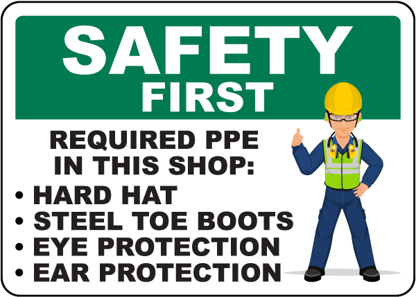 The Following PPE Required In This Shop Sign