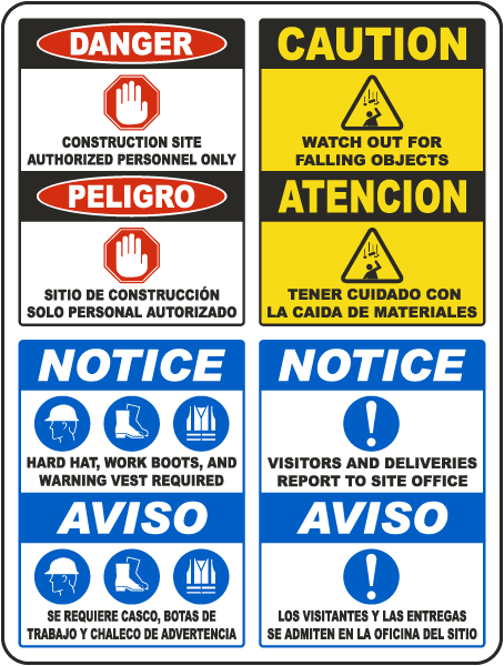 Bilingual Multi Hazard Large Construction Site Sign