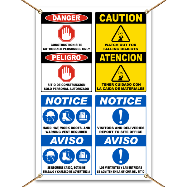 Bilingual Multi Hazard Construction Site Banner
