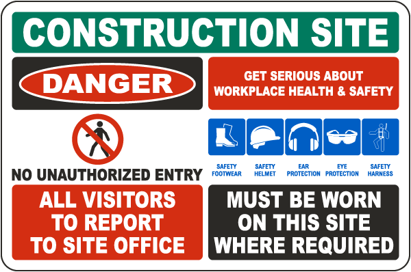 Large Construction Multi Hazard Sign