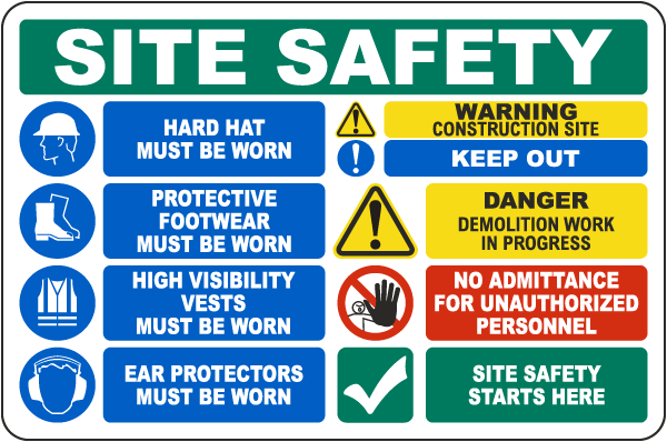 Hard Hat Must Be Worn Multi Hazard Large Construction Sign