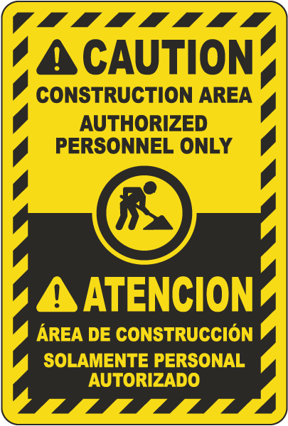 Bilingual Caution Large Construction Area Sign