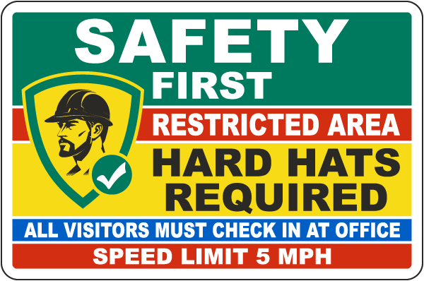 Restricted Area Hard Hats Required Large Construction Sign