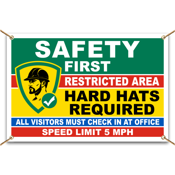 Restricted Area Hard Hats Required Construction Banner