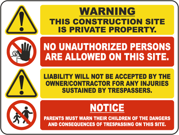 Warning This Construction Site Is Private Property Large Sign