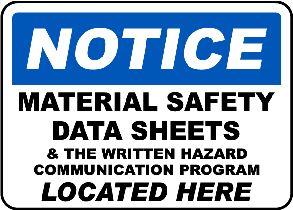 Safety Data Sheets Located Here Sign