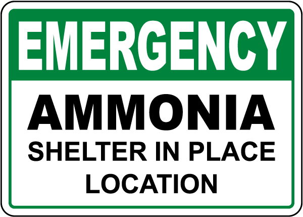 Emergency Ammonia Shelter In Place Sign