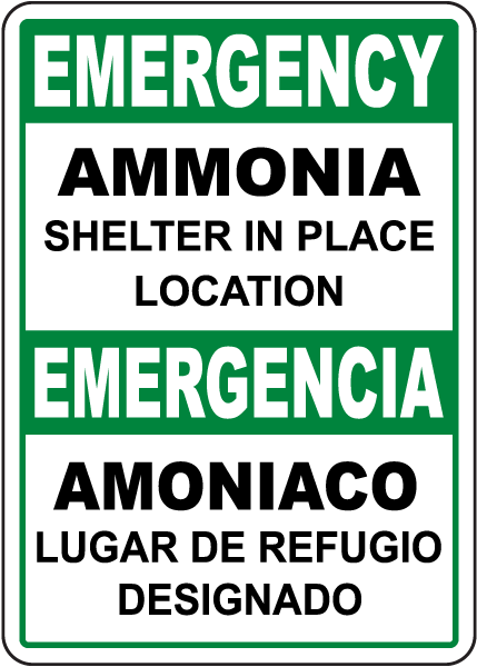 Bilingual Emergency Ammonia Shelter In Place Sign