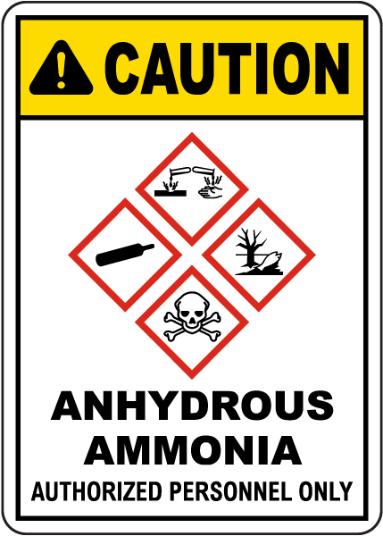 Caution Anhydrous Ammonia Authorized Personnel Only GHS Sign