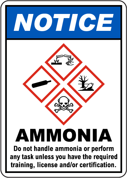 Notice Ammonia Do Not Handle GHS Sign