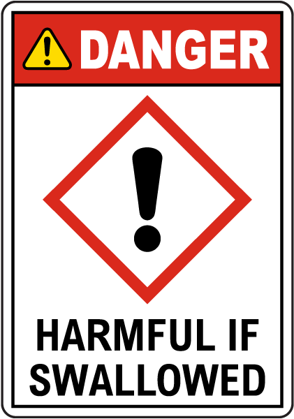 Danger Harmful If Swallowed GHS Sign